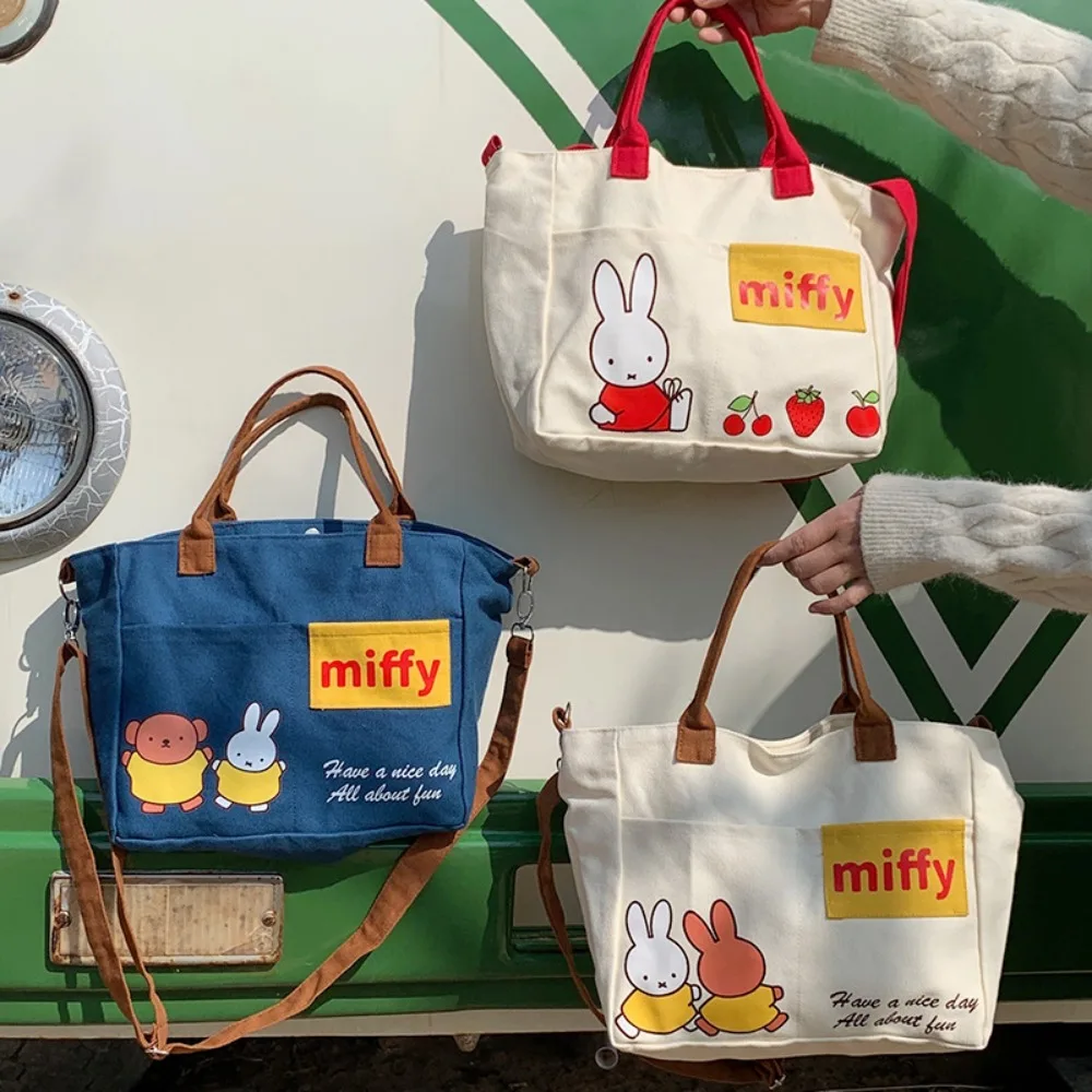 

Cartoon Miffy Rabbit Canvas Bag Strawberry Japanese Large Capacity Portable Messenger Bag Color Matching Multi-Function