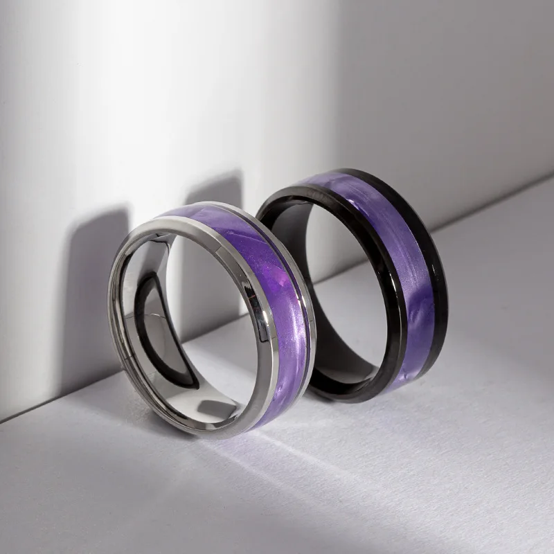 Hot Selling Classic Titanium Steel Black Elegant Purple Colorful Couple Ring For Women Men Jewelry Accessories Size 6-13