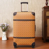 Hot! New Women 2PCS/SET Vintage PU Leather Rolling Luggage Sets, Men 24'28' inch Trolley Suitcase with Handbag 20 inch Boarding 2