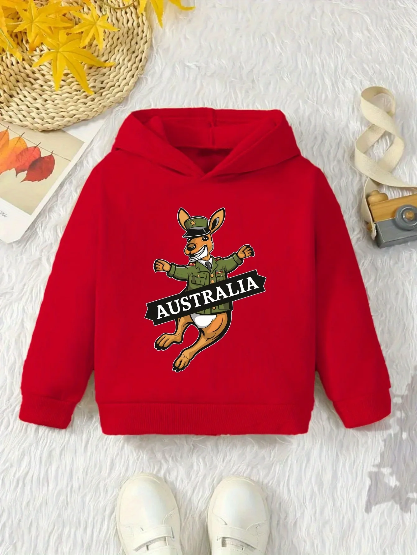0808 Australian Kangaroo Boys' Casual Long-Sleeved Hoodie, Boys' Autumn/Winter Sports Shirt, Children's Christmas Gift