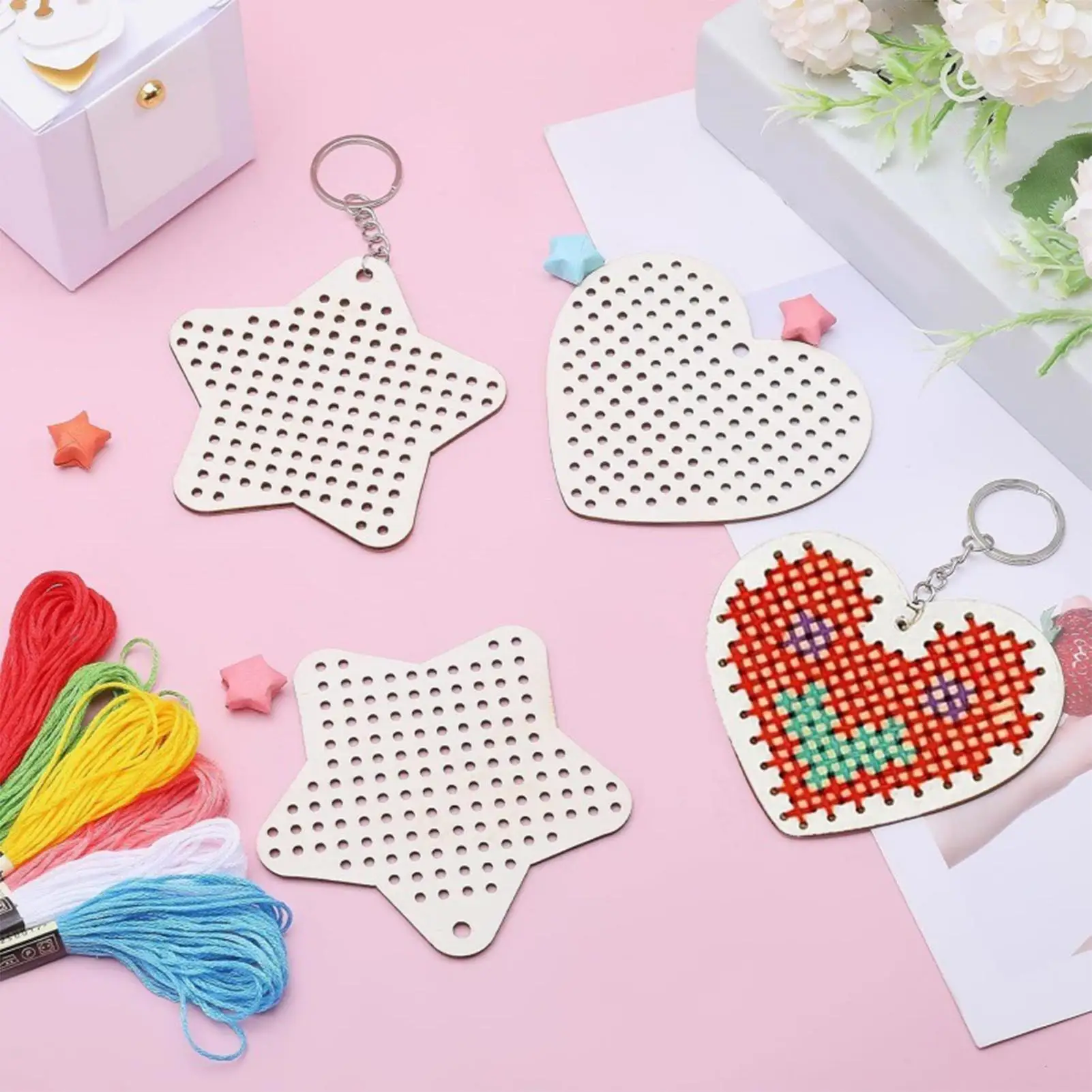 

Embroidery Kit Kids Wood Embroidery Kit Star Heart Shape Sewing Crafting Art with Threads Needles for Home Studio Road Trip