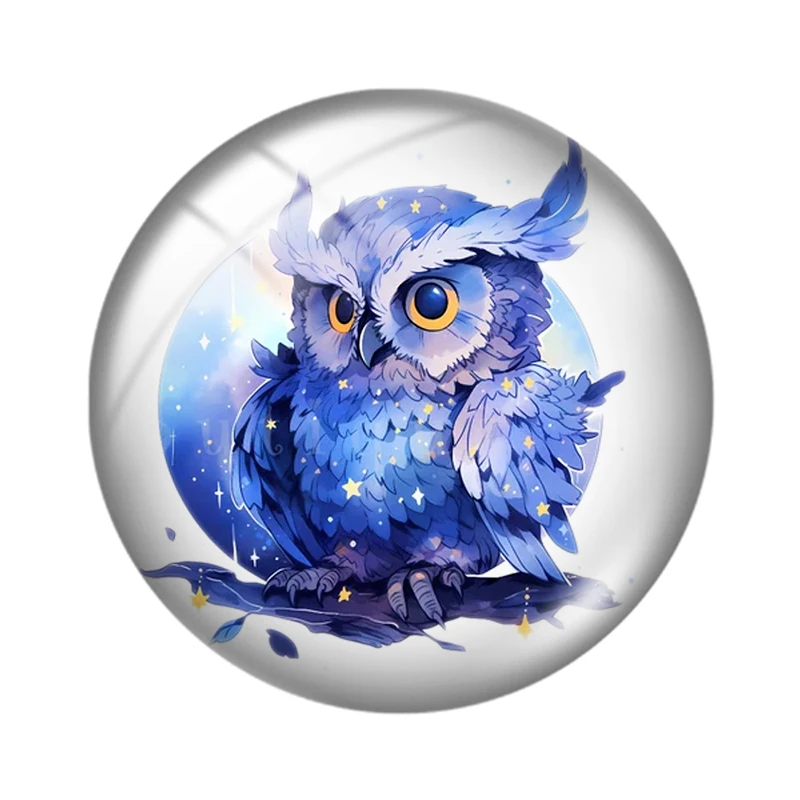 Watercolor Celestial Owls clipart 10pcs mixed 12mm/18mm/20mm/25mm Round photo glass cabochon demo flat back Makingfindings for j