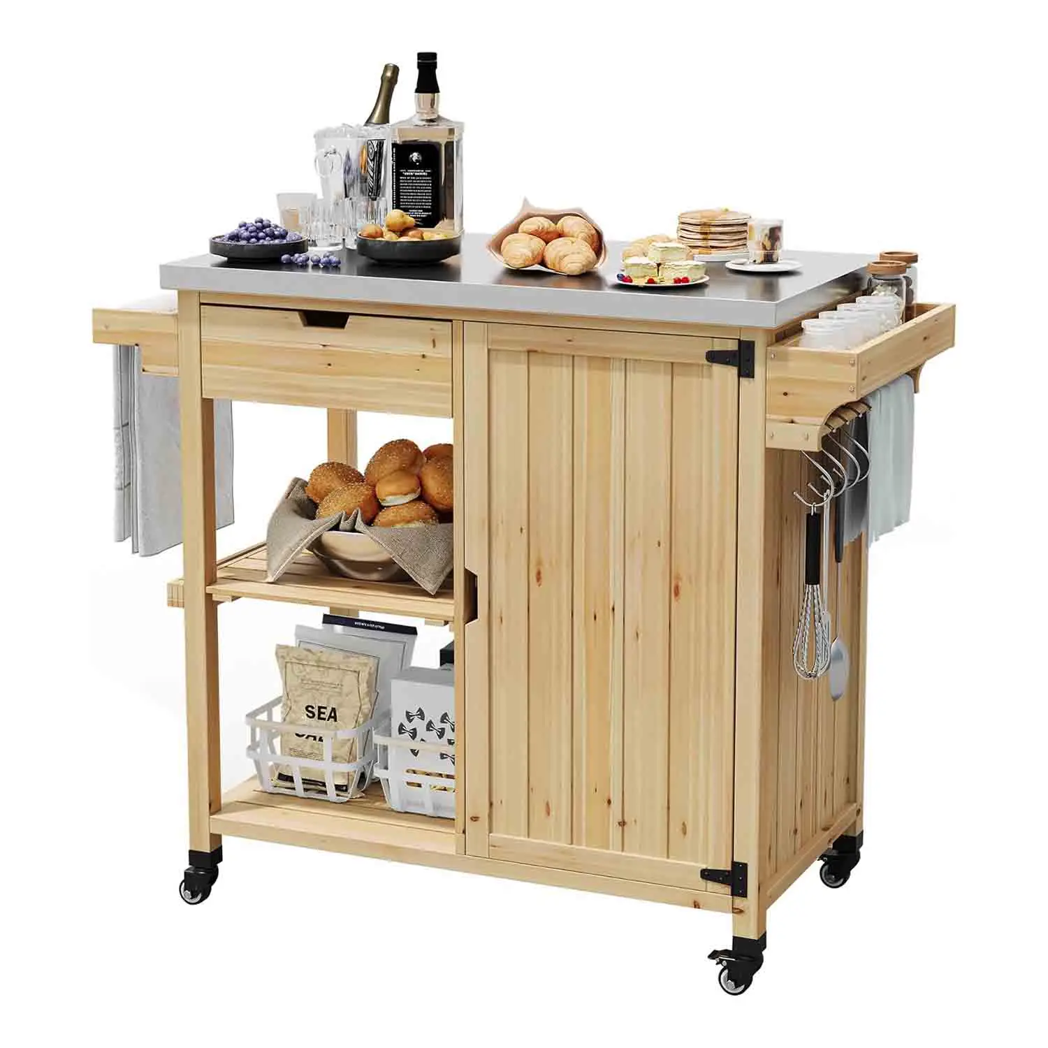 Mobile Outdoor Grill Cart with Storage and Wheels