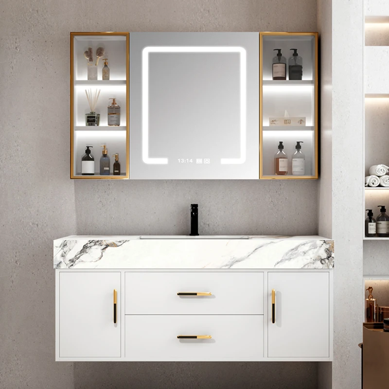 

Wall-mounted slate countertop Smart mirror cabinet Bathroom vanity