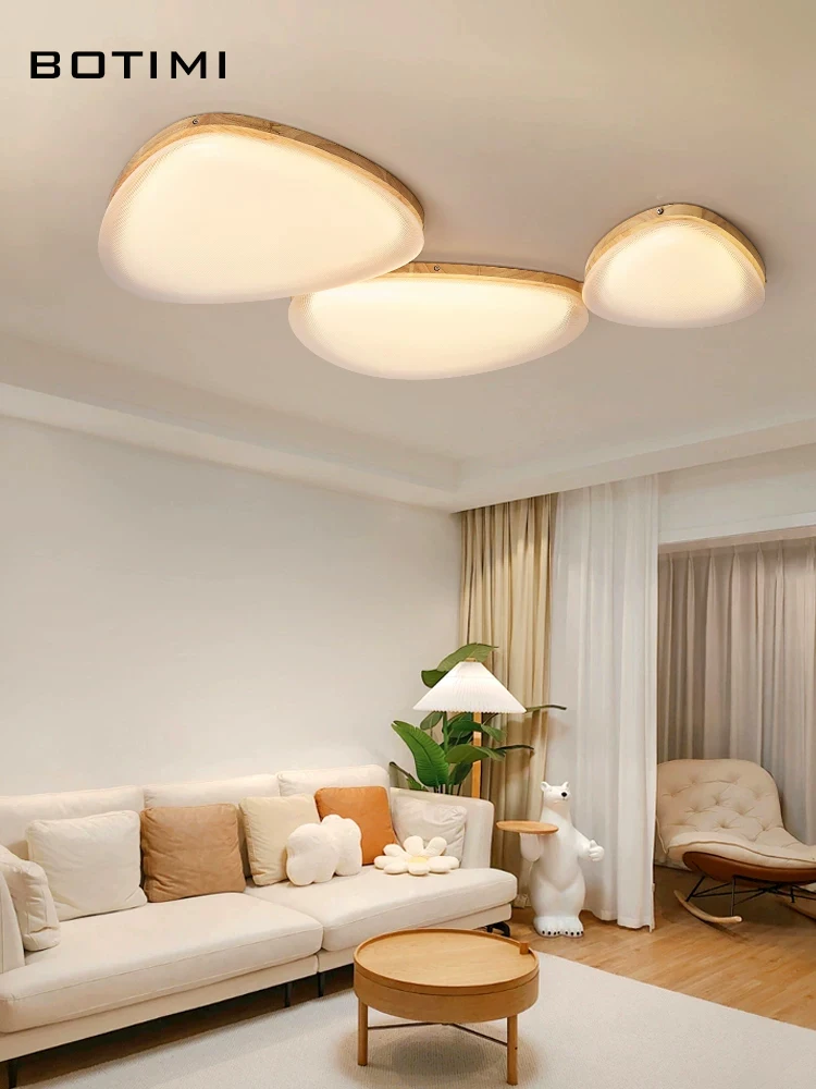 

BOTIMI Modern Designer LED Wood Ceiling Light With Remote Contral For Living Room Modern Bedroom Lighting Dimmable Rooms Lamp