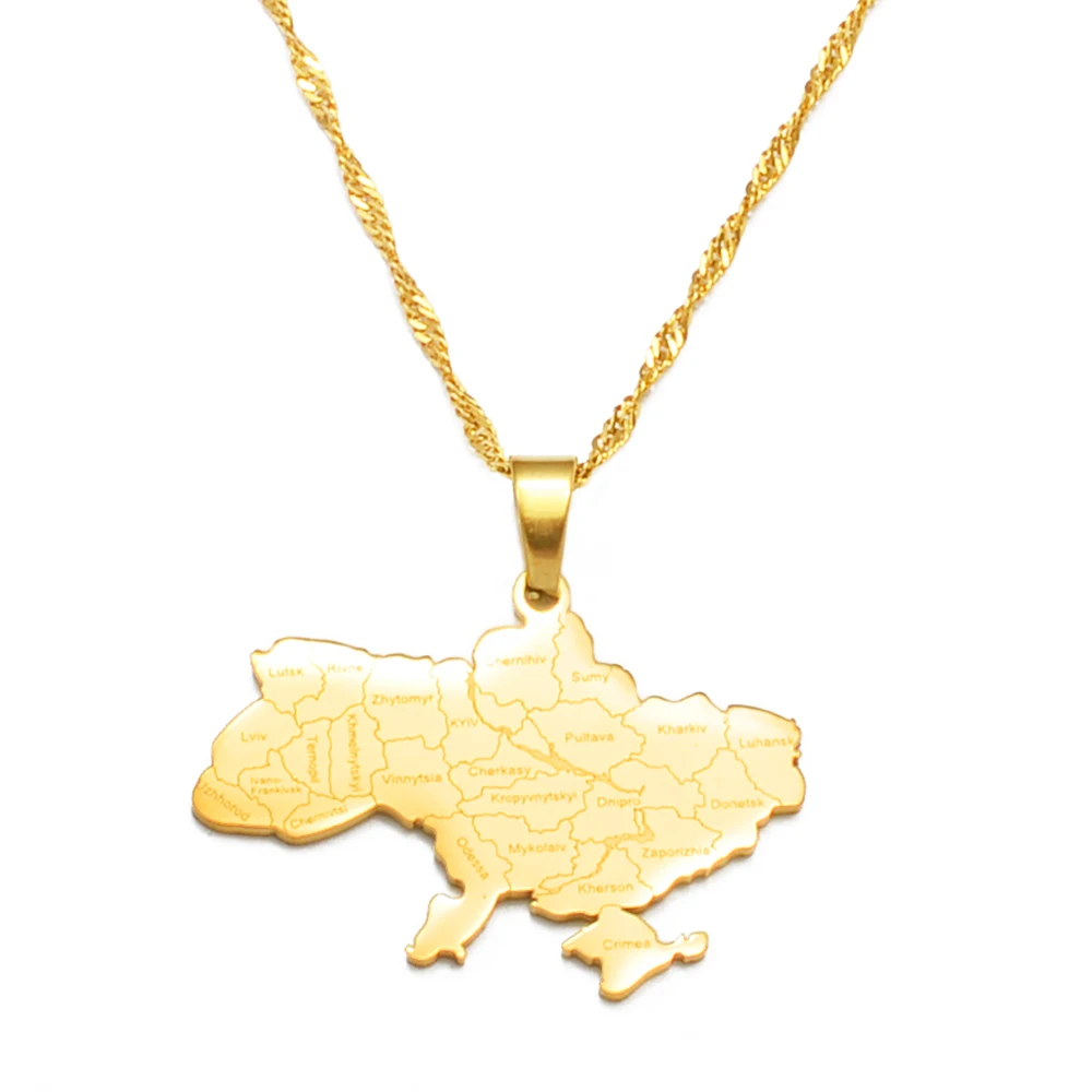 Anniyo Ukraine Kyiv Map With Cities Pendant Necklace Ukrainian Jewelry #304301