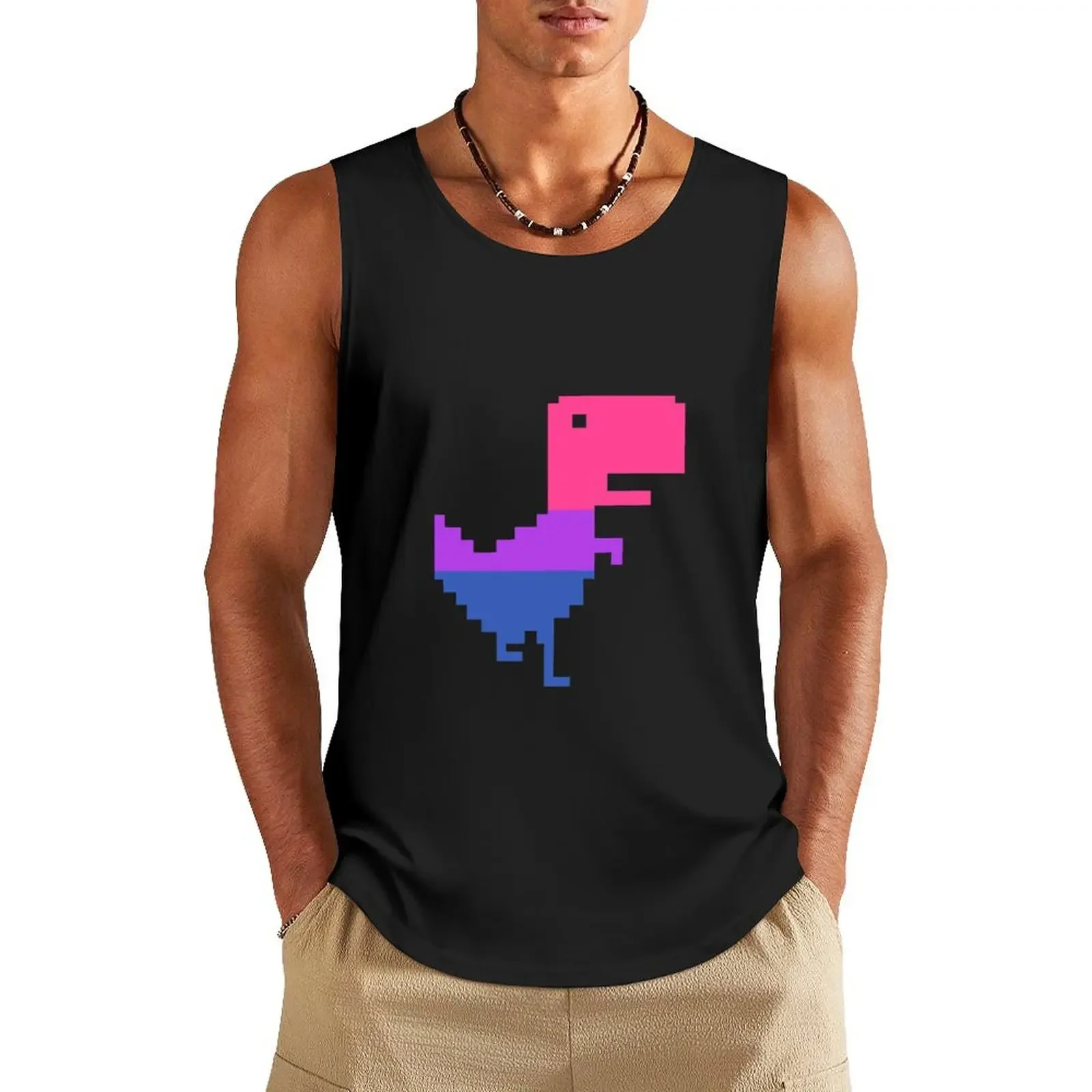 جوجل كروم دينو تي ريكس LGBT ثنائي الجنس فخر العلم ديناصور تانك القمم الملابس موضة 2025 رجل تي شيرتات قطن رجل