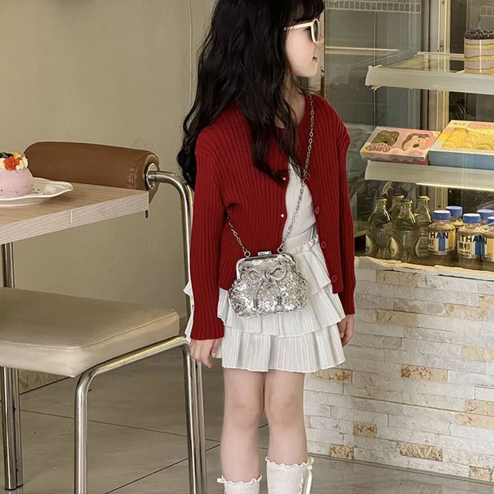 

Fashion Kids Cross Body Bag Sequin Glitter Starry Bow Shoulder Bag Small Luxury Children Handbag Girls