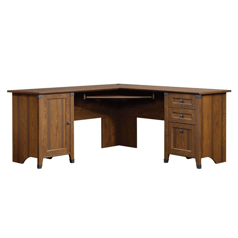 

Carson Forge Corner Computer Desk, Rustic Vintage LShaped Desk, in Washington Cherry