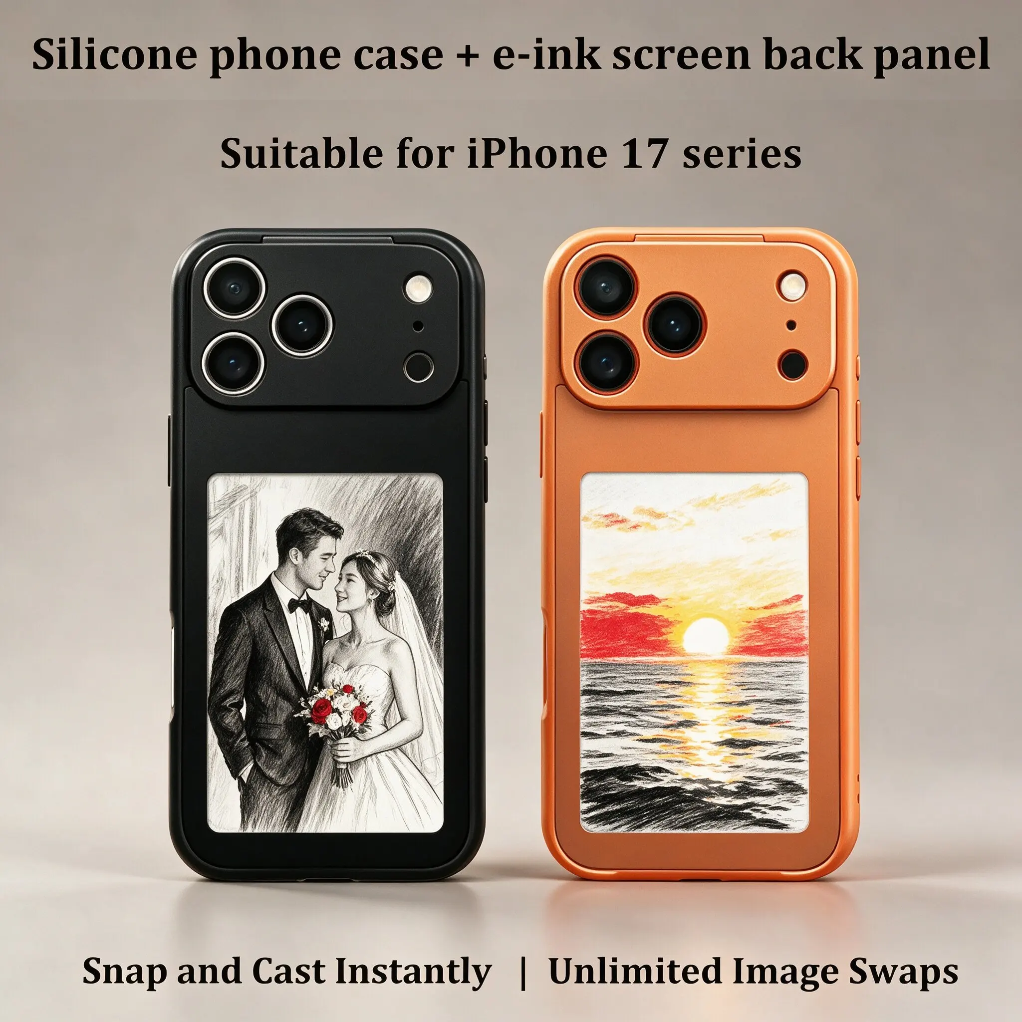E-ink Phone Case DIY Screen For iPhone 17/17Pro/17ProMax NFC Phone Cover Case Photo 4 Colors Display Wireless Image Transmission