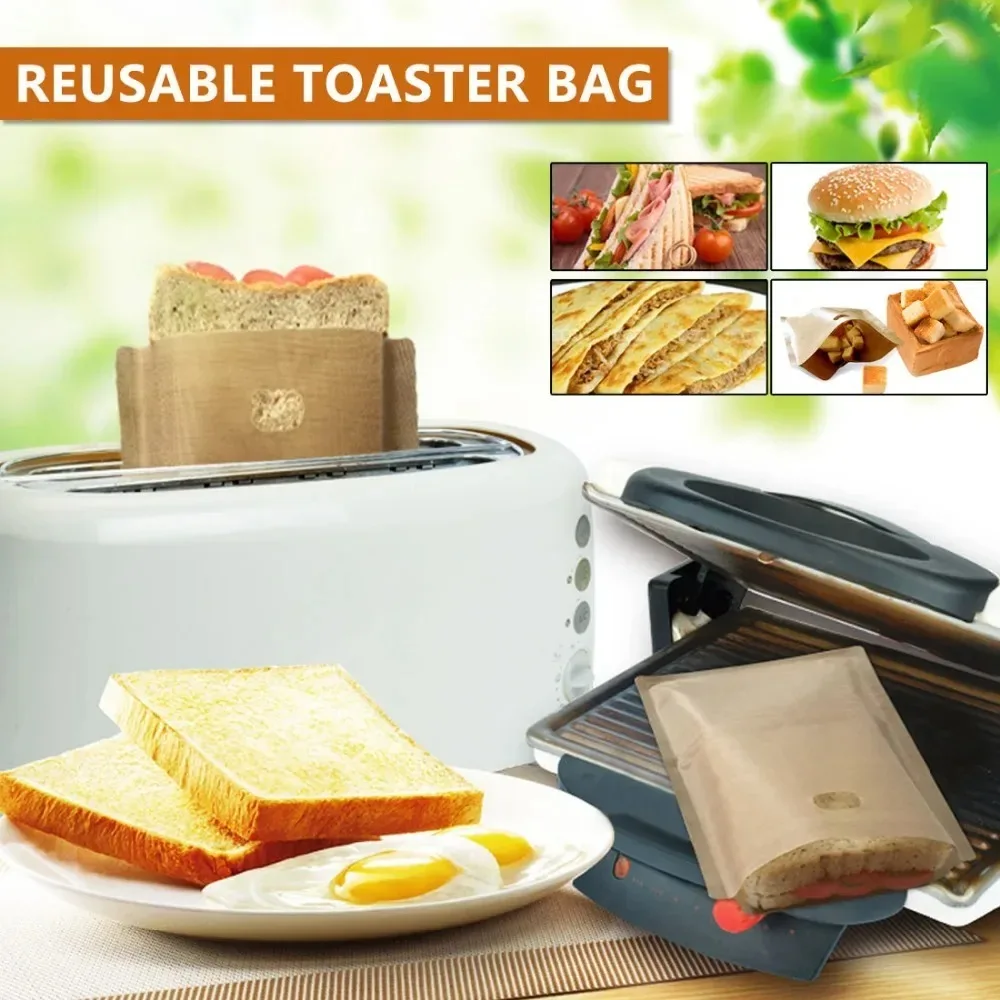 

1PC Polyester Reusable Toaster Bag Snack Organizer Microwave Heating Sandwich Bags Baking Sheets Reusable Non Stick Bread Bag