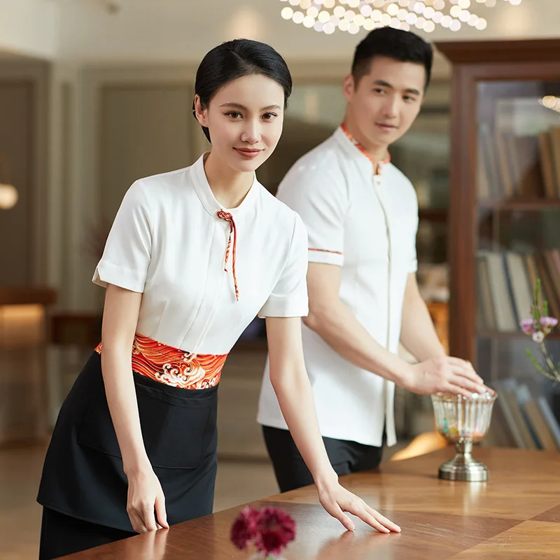 New Hotel Waiter Short Sleeve Female Western Restaurant Tea House Restaurant Hot Pot Restaurant Waiter Summer Half Sleeve Workwe