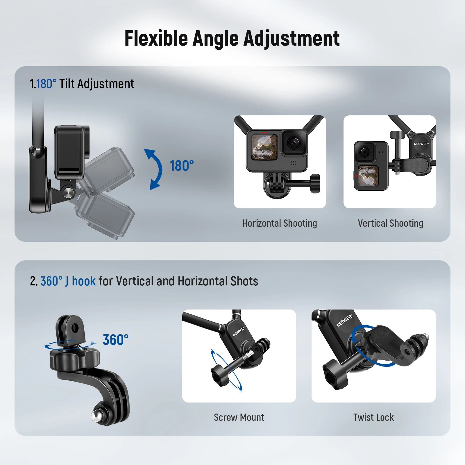 NEEWER Support de cou magnétique avec clip pour téléphone compatible avec GoPro Hero 12 11 10 MAX DJI Action 4 Insta360 iPhone Samsung