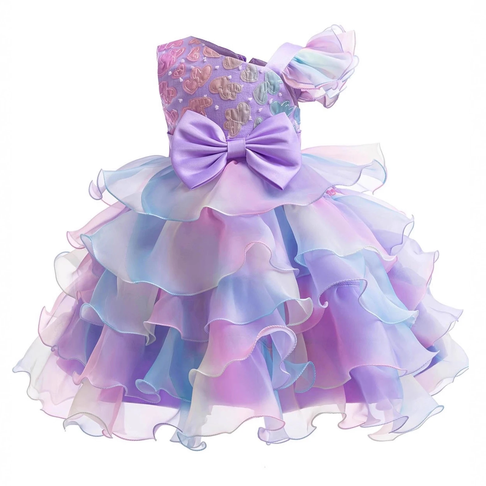 

Платье с цветочным узором для девочек, тюлевые платья принцессы без рукавов с бантом и оборками для малышей, торжественное праздничное платье на свадьбу, день рождения