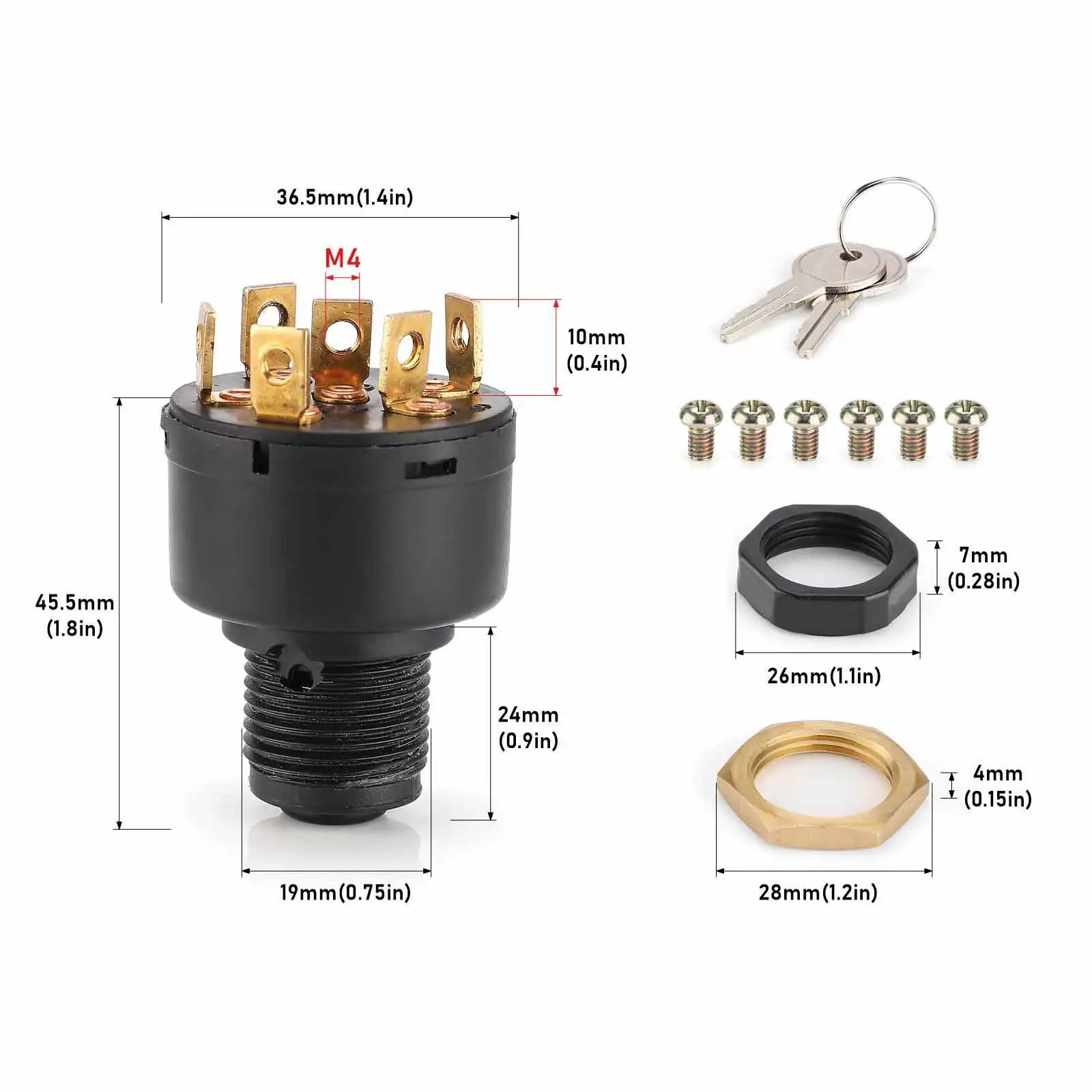 Car Starter Switch Metal Ignition Key Set Compact 4.55x3.65 Cm Black for Custom Car and Motorcycle Retrofit