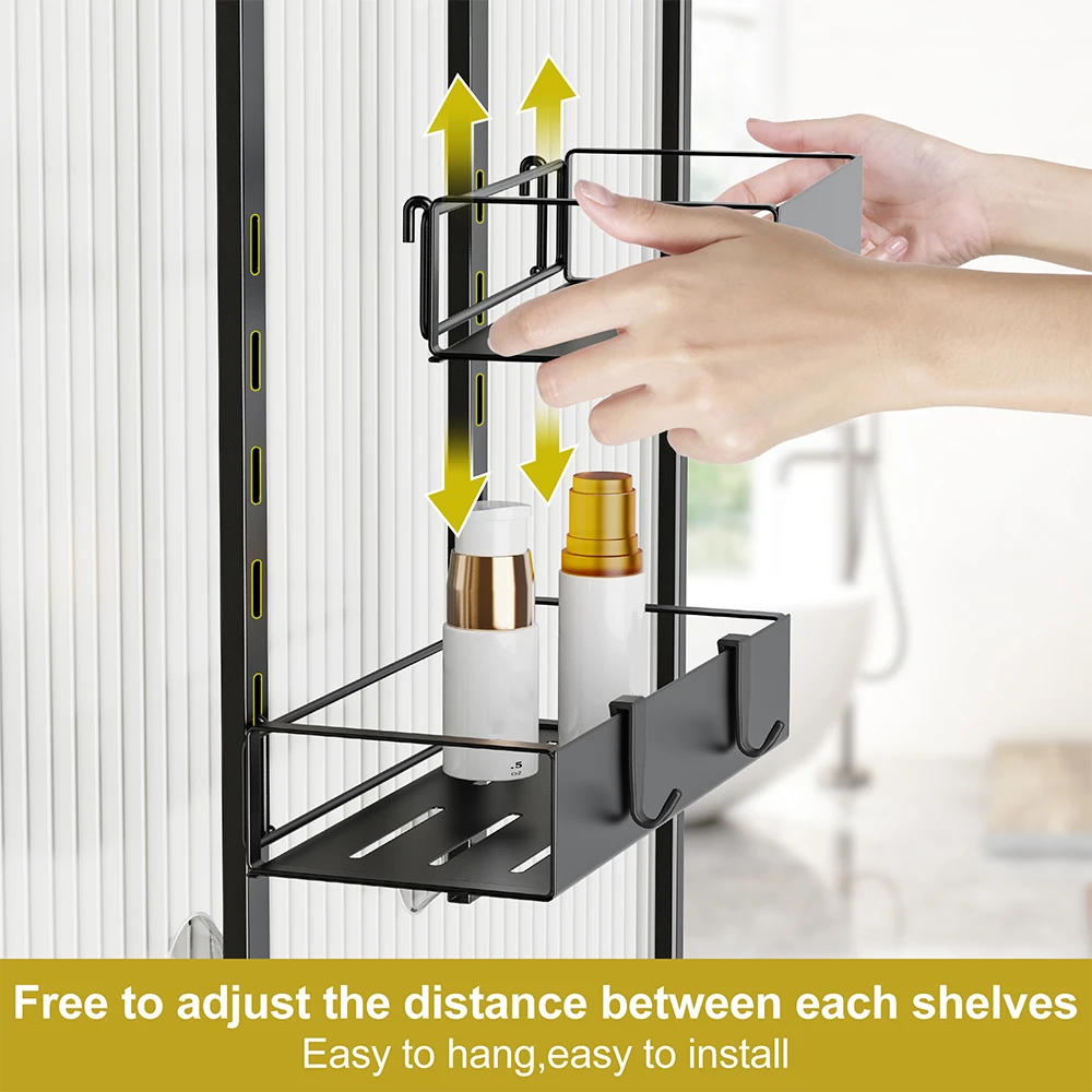 1pc 3-layer Door Hanging Storage Rack, Height Adjustable Bath Hanging Rack, Black, Home Organization And Storage Supplies