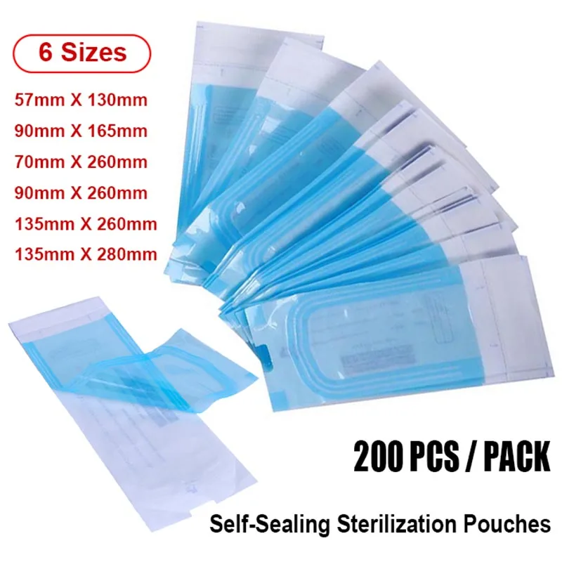 200Pcs/Box Dental Disposable Sterilization Pouch Bags Puncture Self-sealing Bag Tattoo Dental Nail Art Accessories Tattoo Tools