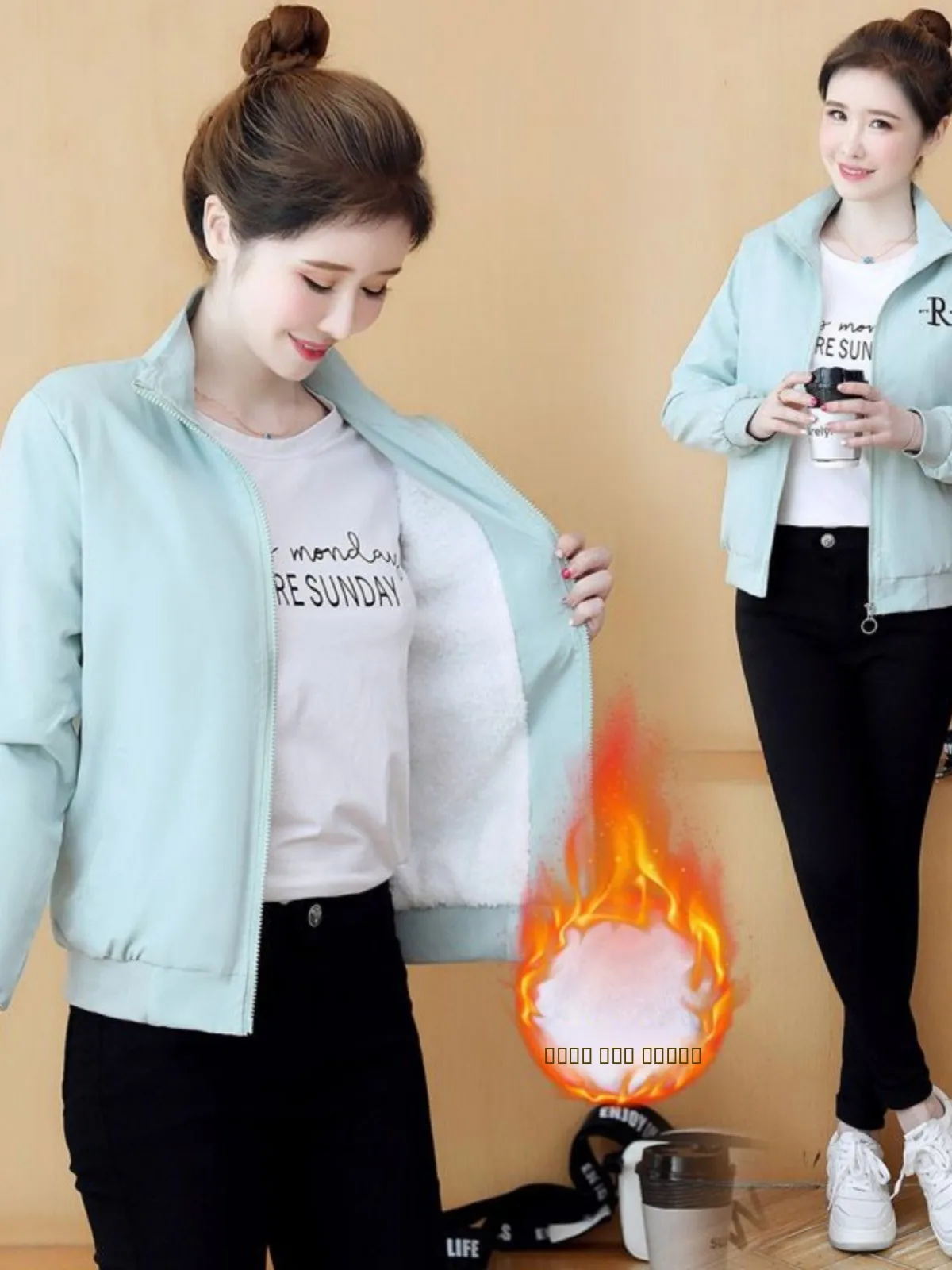 Fce doublé sans doublure ort Jaet femmes 2025 printemps automne nouvelle Version coréenne col montant décontracté manteau ample Sle à la mode