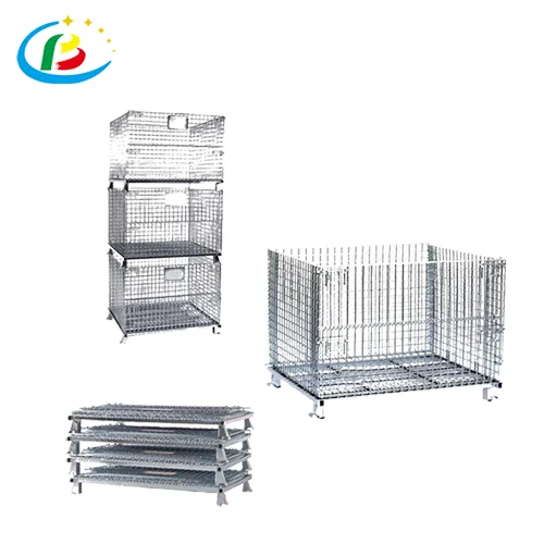 Wire Mesh Container Warehouse Heavy Duty 800kg Stacking Folding Metal Galvanized Wire Metal Pallet Storage Cages for Sale