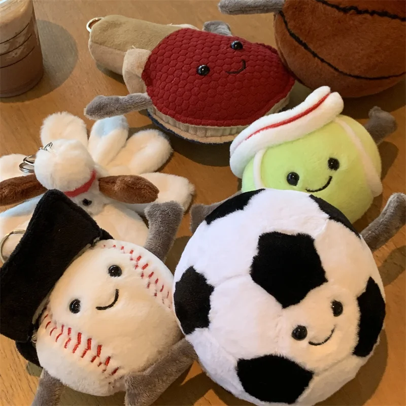 Plush Basketball Ping Pong Badminton Football Doll Bookbag Pendant Small Fashion Accessories Toy Bag Charm Keychain