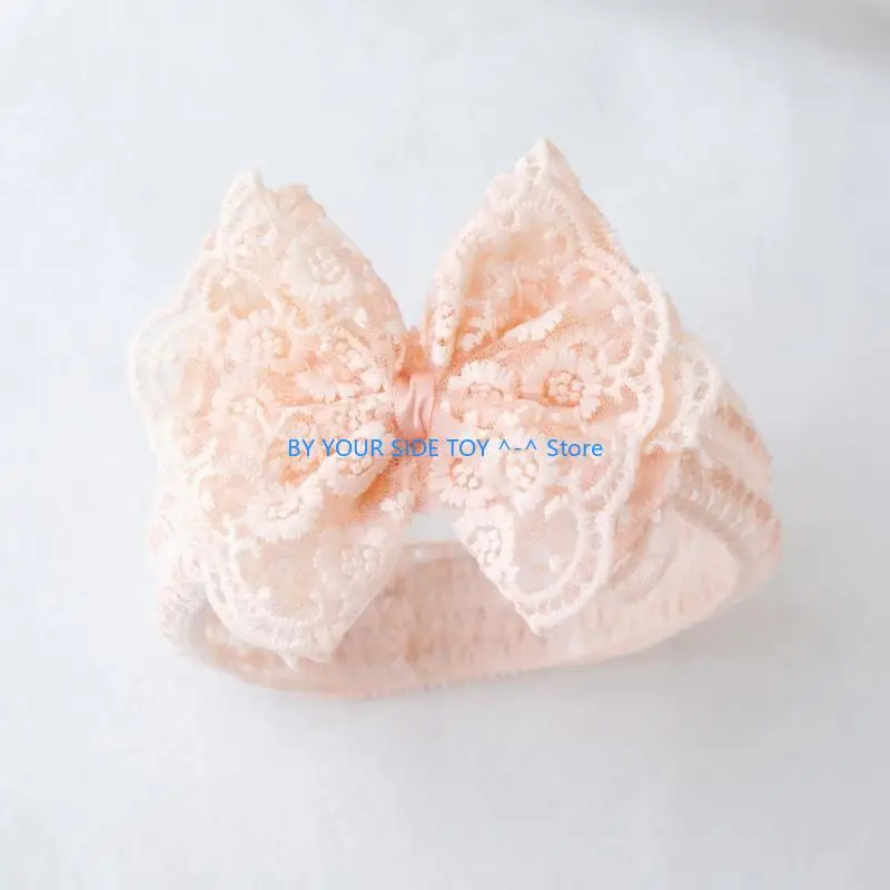 

Large Bow Headband for Baby Girl Newborn Headdress Baby Lace Hair Bow Elastic Wide Headband Hairwraps Infant Photo Props U6XE