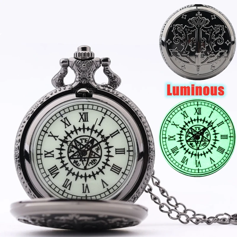 Luminous Watch Kuroshitsuji Black Butler Quartz Pocket Watch Analog Necklace Watch Men Women Watches Gift