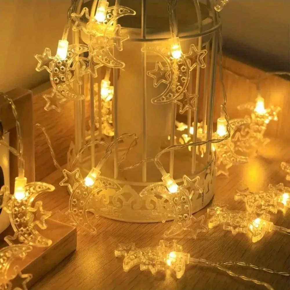1PC 1.5M10LED/3M20LED Ramadan three stars and moon light string,powered by AA batteries(excl),used for room Ramadan decoration