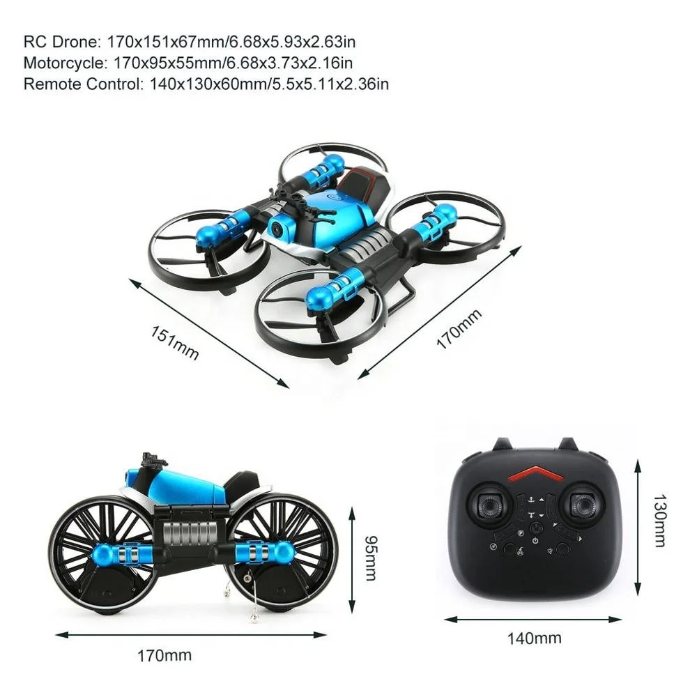 2.4G Radio RC Motorcycle Folding Quadcopter 2-in-1 Hand Gesture Sensing Auto Hovering Land and Air Rc Drone Flying Kids Toy Gift