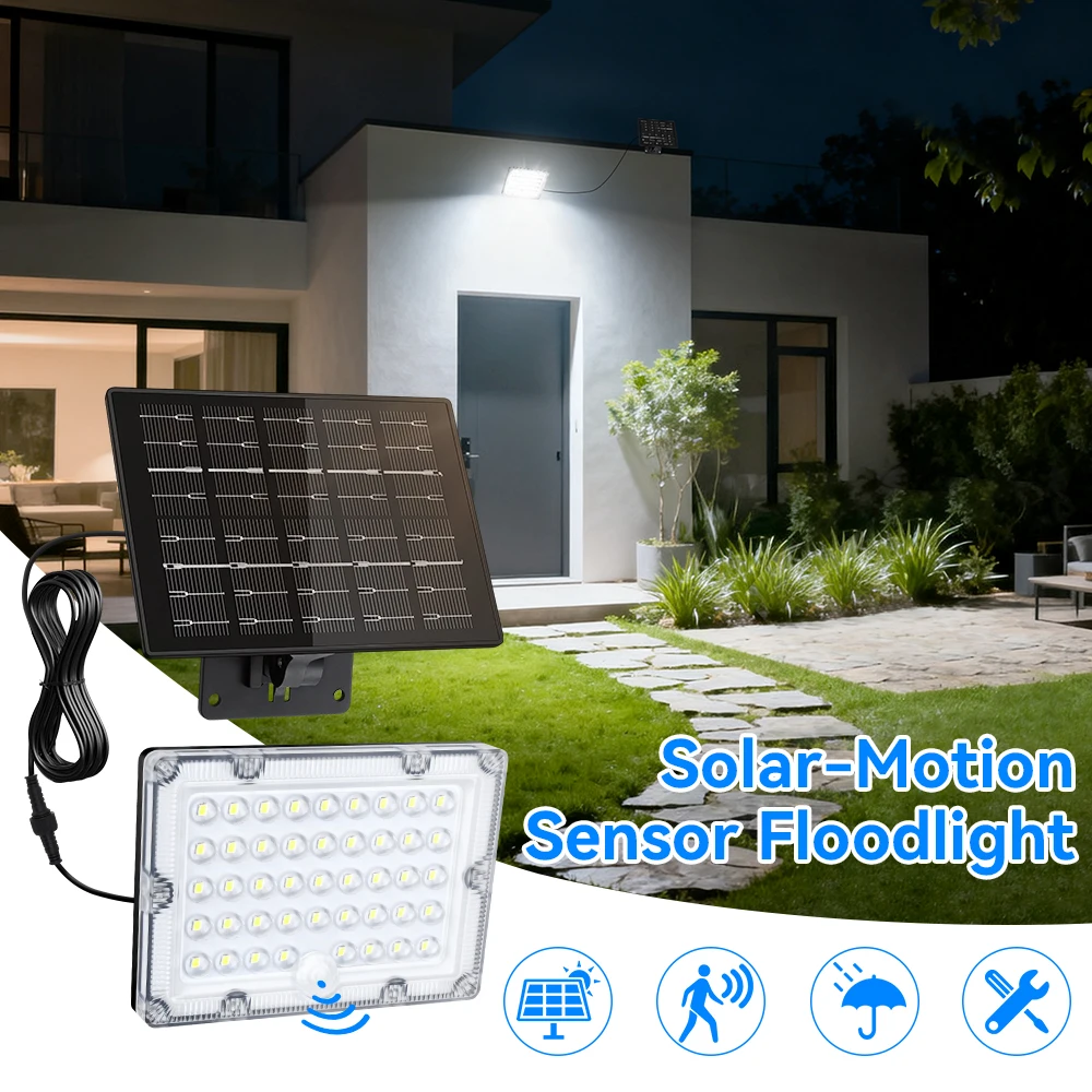 Outdoor Solar Light LED Wall Floodlight with Motion Sensor Waterproof IP65 Split Security Patio Garden Garage Yard Lighting Lamp