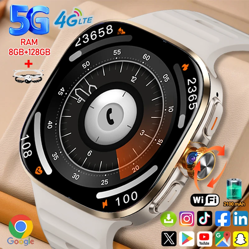 

4G/5G SIM Card New Smart Watch 2.40 inch 720*720 AMOLED Screen 8GB+128GB RAM 900W Camera GPS WIFI Google APP Download Smartwatch