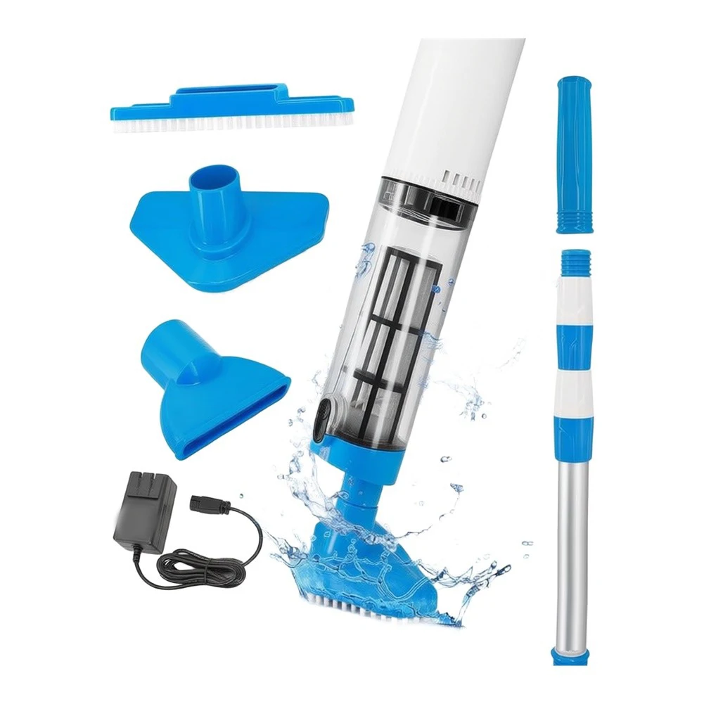 3 in 1 Cordless Pool Vacuum Cleaner for Above Ground Pools: Rechargeable Handheld Unit with Replaceable Cleaning Heads