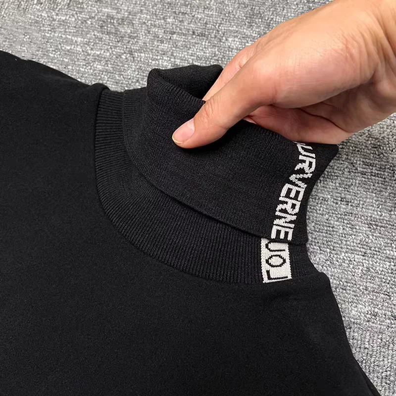 

High end brand velvet long sleeve T-shirt men's autumn new trend embroidered warm casual Korean version lapel pullover sweater