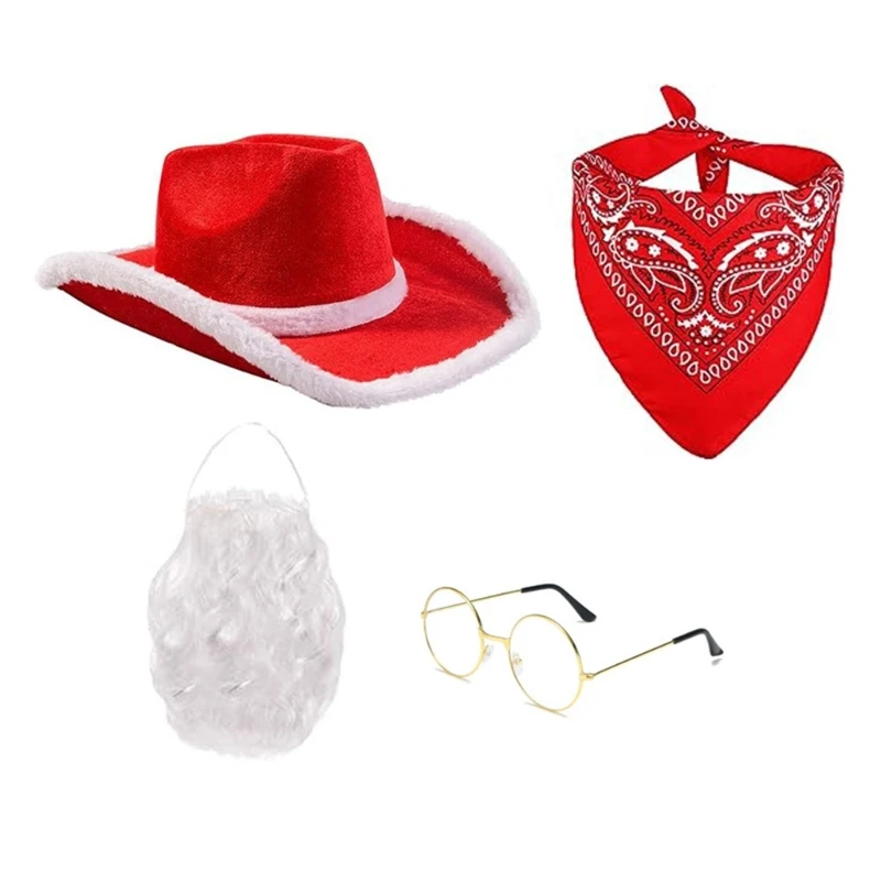 Santa Suit Christmas Cowboy Hat and Eyeglasses Kerchief Set for Bachelorette Par