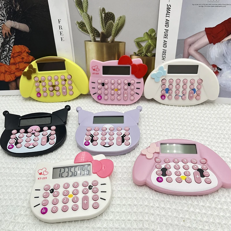 1 Stuk Schattig Girly Heart Sanrio Anime Hello Kitty Kawaii Cat Head Calculator Cinnamoroll Kuromi Mijn Melodie Handige Mini Computer