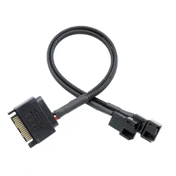 Black Sleeved 27cm Cooler Cooling Fan Splitter Power Cable 12V SATA To 2  Way 3/4Pin Connector for IDE Computer PC