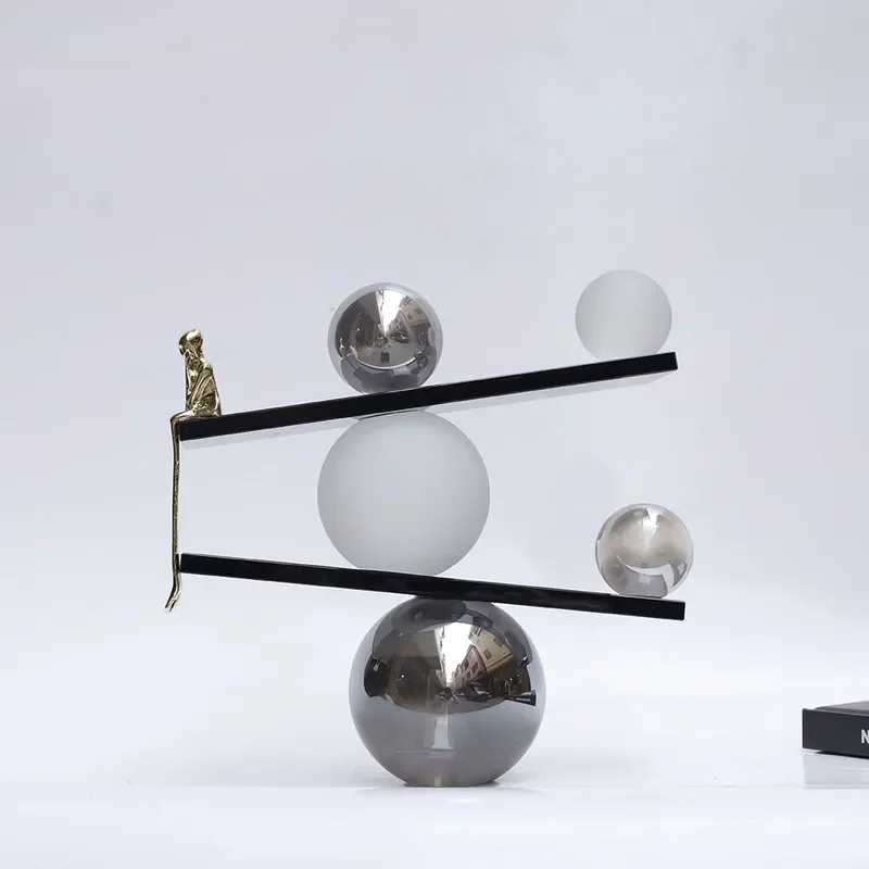 Modern Geometric Crystal Balance Sculpture Abstract Art Statue Home Decor Ornament for Living Room TV Cabinet Shelf Display