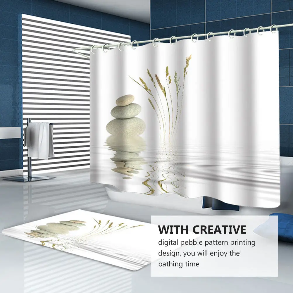 

1 шт. Водонепроницаемая шторка для душа, светло-серая, с принтом под гальку, полиэстеровая, для ванной комнаты, декоративная, для дома
