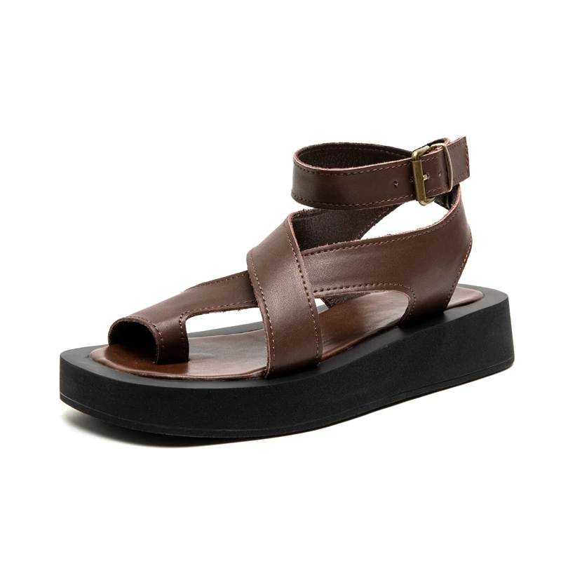 Damen Sandalen Sommer 2026 Neu Zehensteg-Sandalen aus echtem Leder Modische Römersandalen für Damen