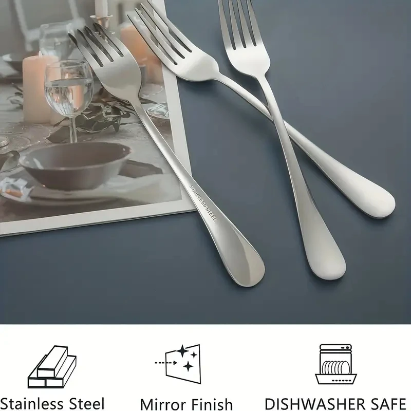 12Pcs Stainless Steel Dinner Forks Tableware Set Salad Forks Dessert Fork luxury Dinner Fork For Home Kitchen Dishwasher(7.3in）