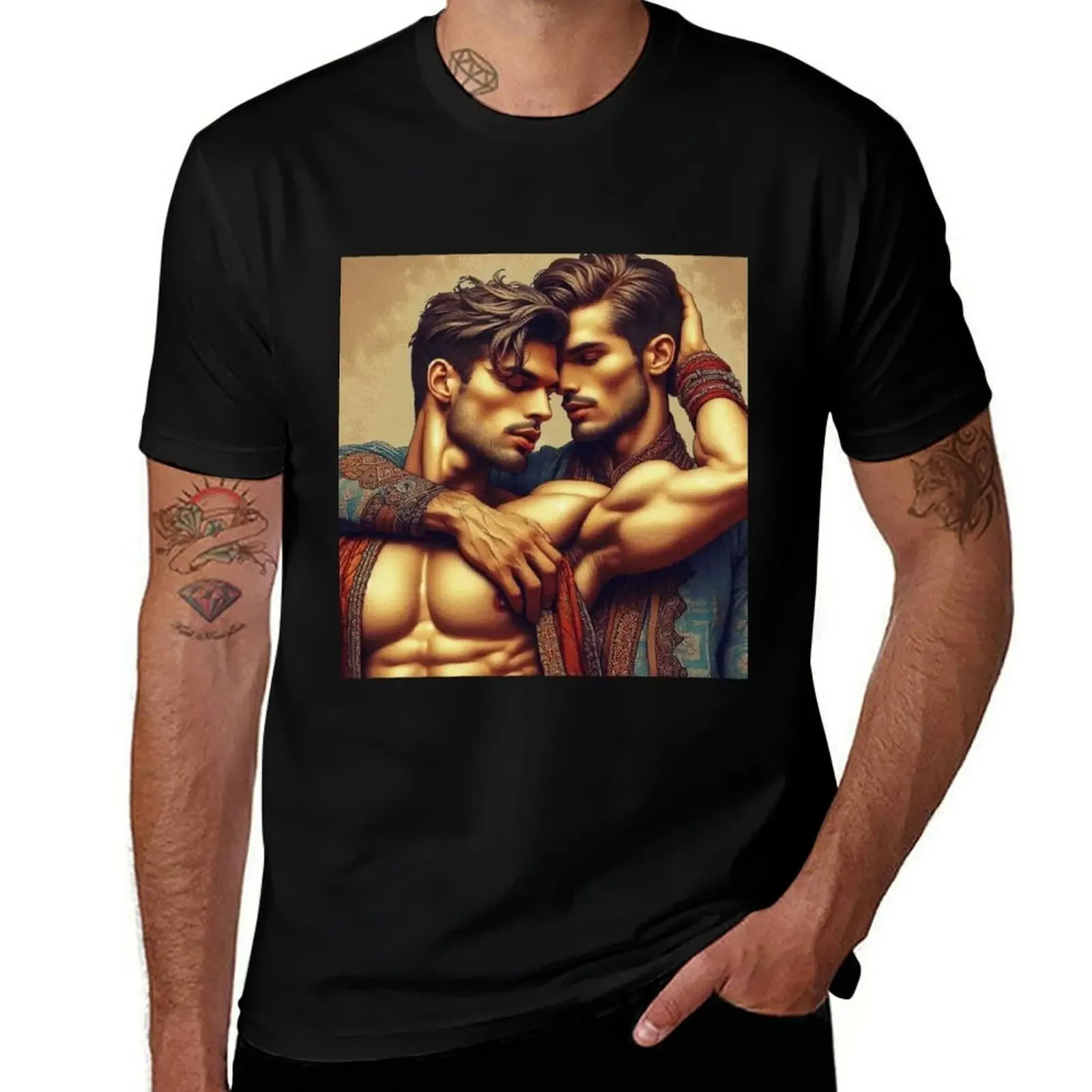 

Gay Couple Purana Din Indian Fusion Devoted Love LGBTQ Gay Pride Graphic Design T-Shirt kawaii clothes men clothing