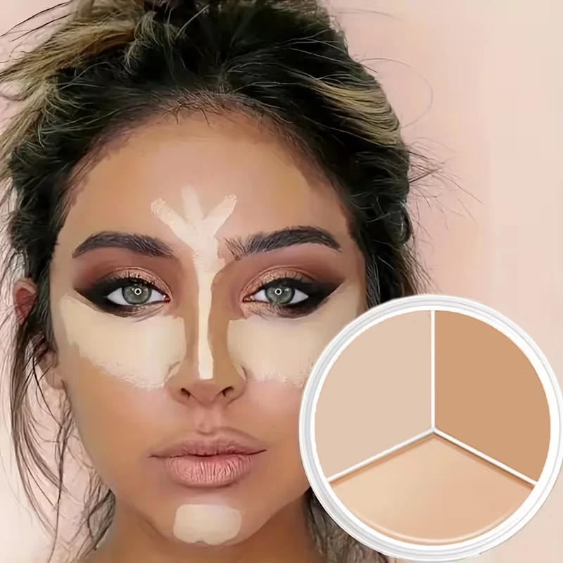 3 Colors Contour Concealer Palette with Brush Moisturizing Full Coverage Acne Spot Dark Circles Concealer Cream Makeup Cosmetics