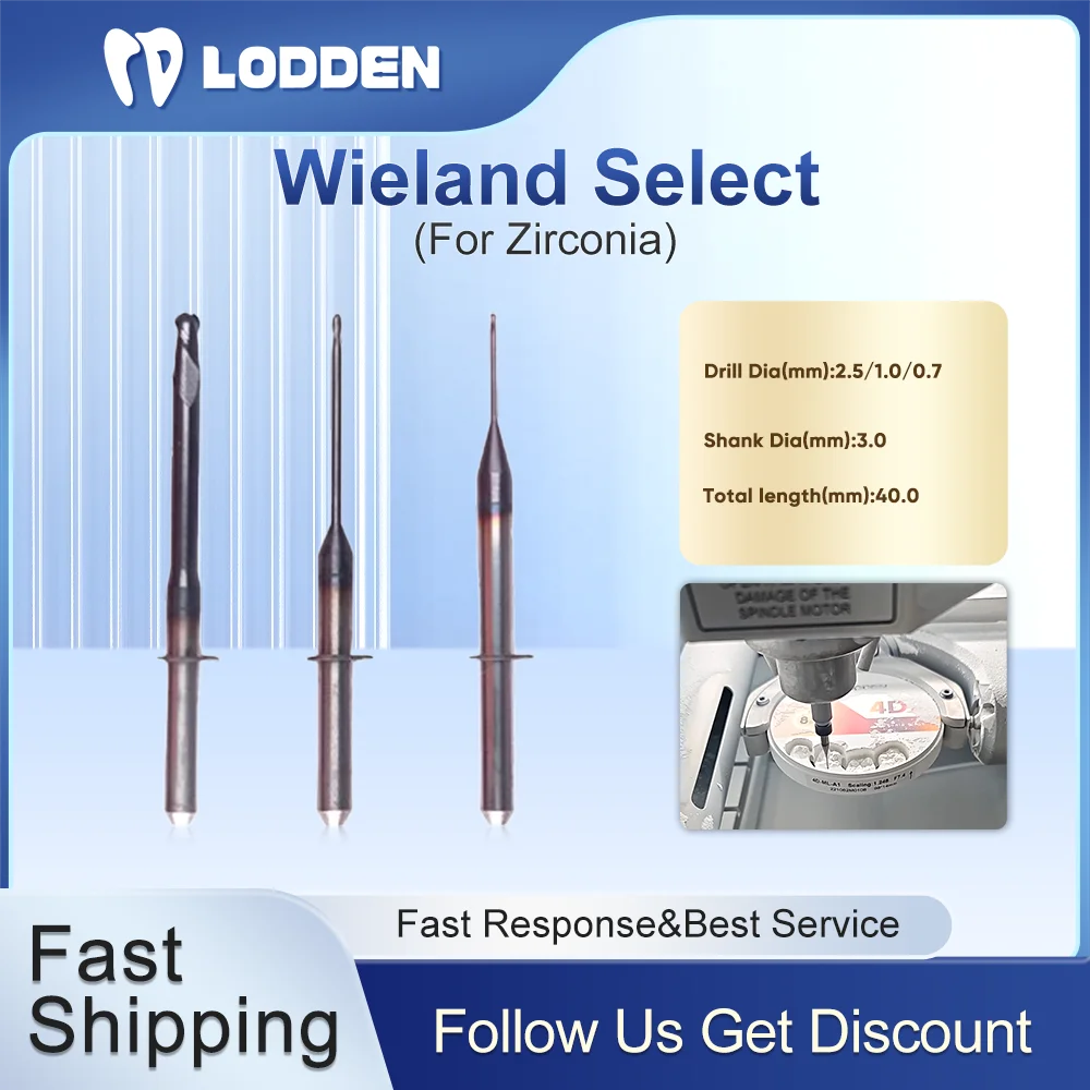 Dental Milling Burs For Wieland Select DC Coating Zirconia Grinding Drill D3-40mm-D0.7/1.0/2.5mm for CAD CAM Grinding Drills