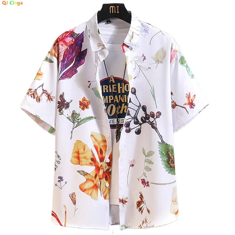 

Летняя белая мужская рубашка с коротким рукавом с принтом, рубашки для пляжного отдыха, белый, черный, серый, зеленый, синий свободный топ, новинка 2023 года
