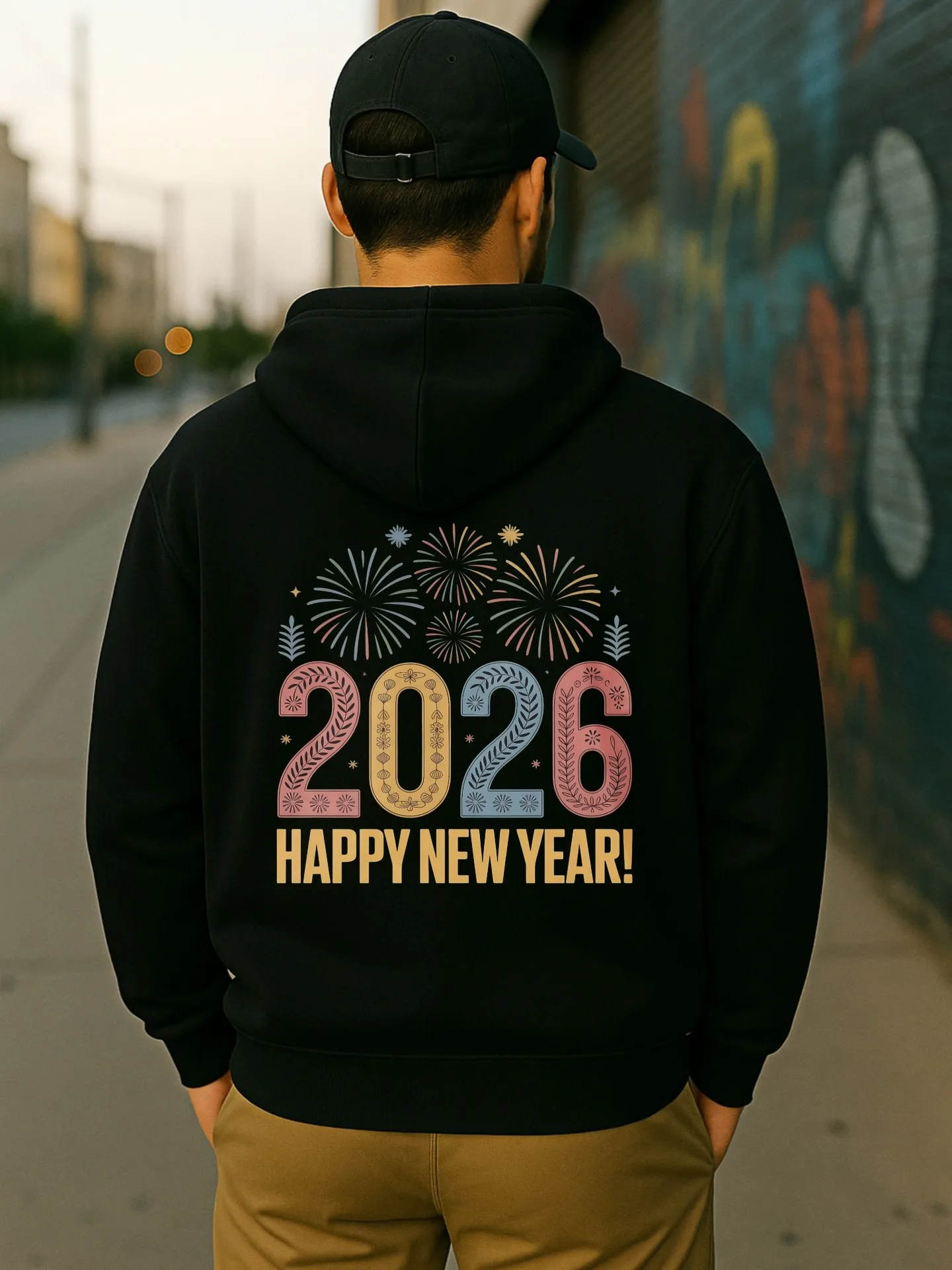 هوديي جرافيك للرجال، 2026 طباعة السنة الجديدة، نمط كاجوال، صوف مبطن، للارتداء اليومي، للرجال #2