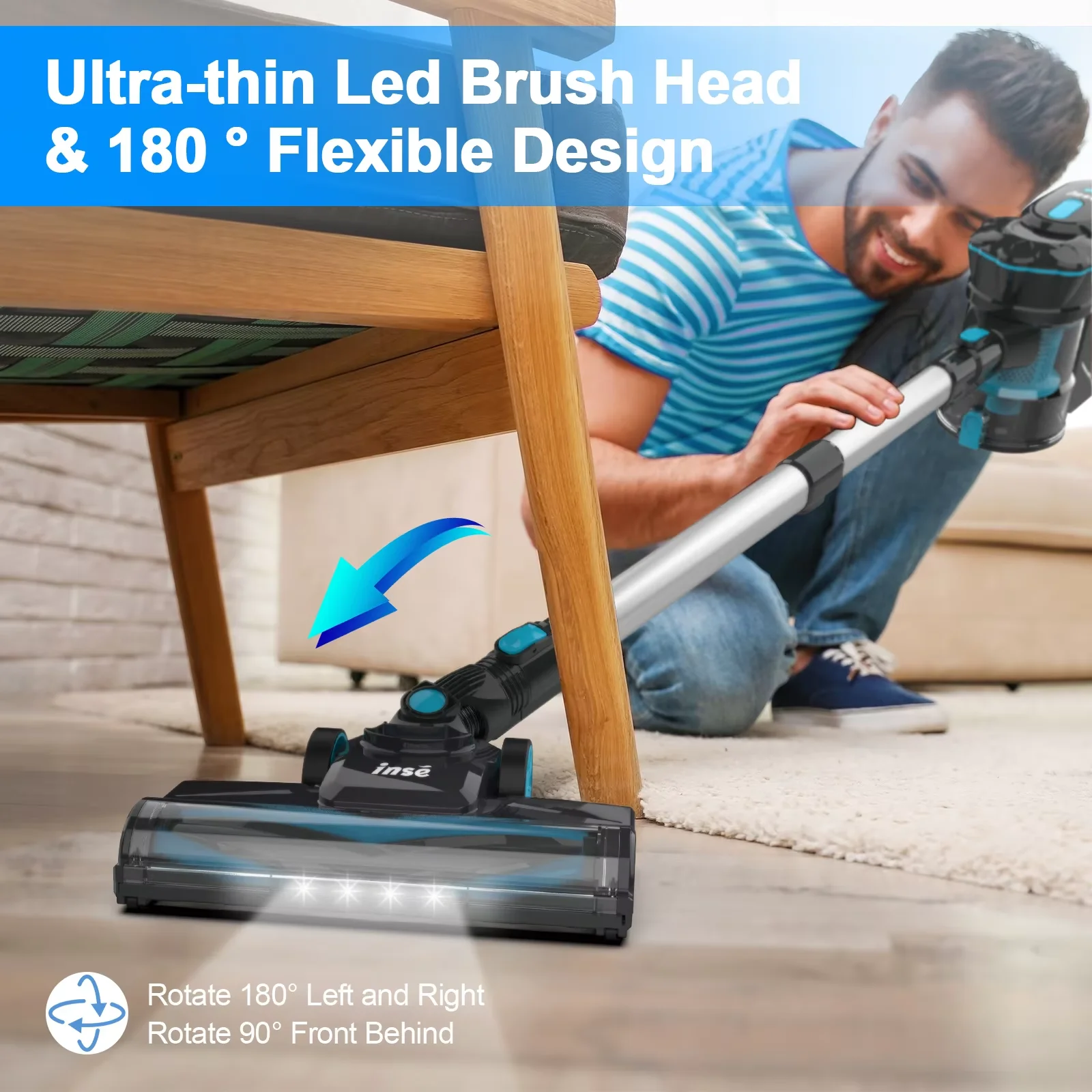 INSE V770 Cordless Handheld Vacuum Cleaner 6-in-1 20KPa Powerful Lightweight Stick Vacuum Flexible LED Headlights for Carpet Bed