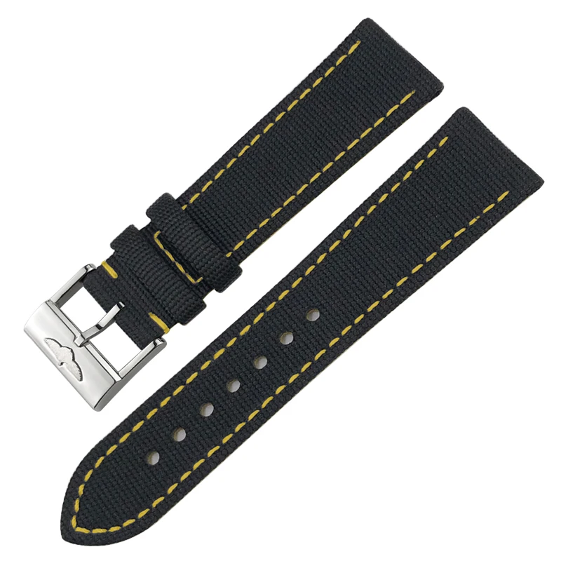 Quality Thick Nylon Leather Watchband 21mm 22mm for Breitling Avenger CHRONOMAT NAVITIMER SUPEROCEAN Yellow Bottom Watch Strap view 5