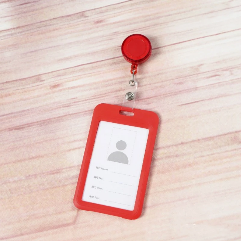 Candy Color Working Permit Employee's Pass Work Card Holder with Retractable Badge Reel Clips