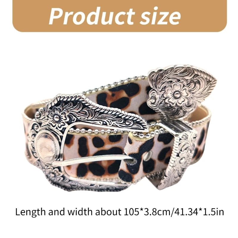 50JB Popular Waistbelt for Women Decorative Pants Belt Fashion Leopard Pattern Belt Cool Engraved Buckle Belt Waist Accessory