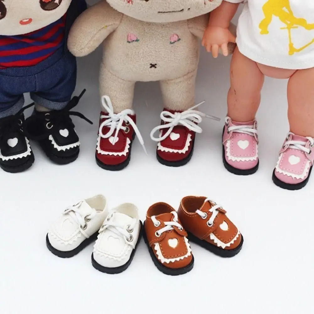 1 Pair Cute Heart Shaped EXO Cotton Doll Shoes Mini PU Leather 1/6 Bjd Doll Shoes 20cm Casual Leather Shoes Children Toys