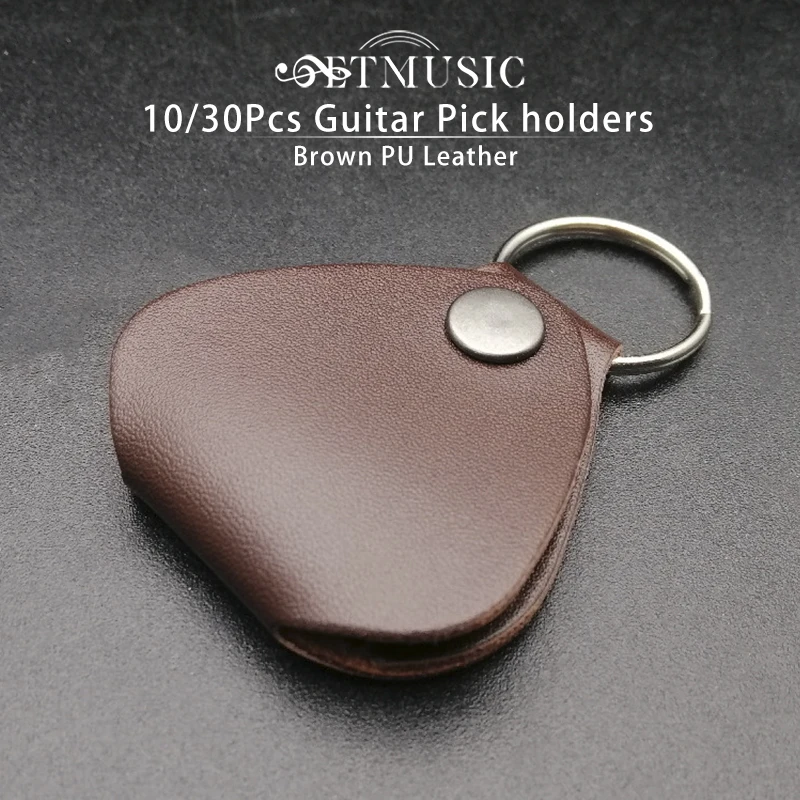 10/30Pcs Guitar Picks case Coin Purse Faux Leather Key Chain Style Guitar Picks Holder Plectrums Case Bag Key Ring Brown